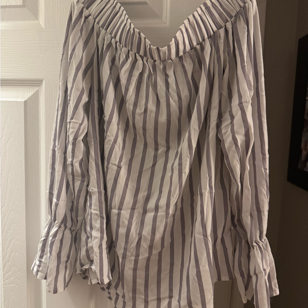 Vero Moda purple and White Striped Off-Shoulder Blouse